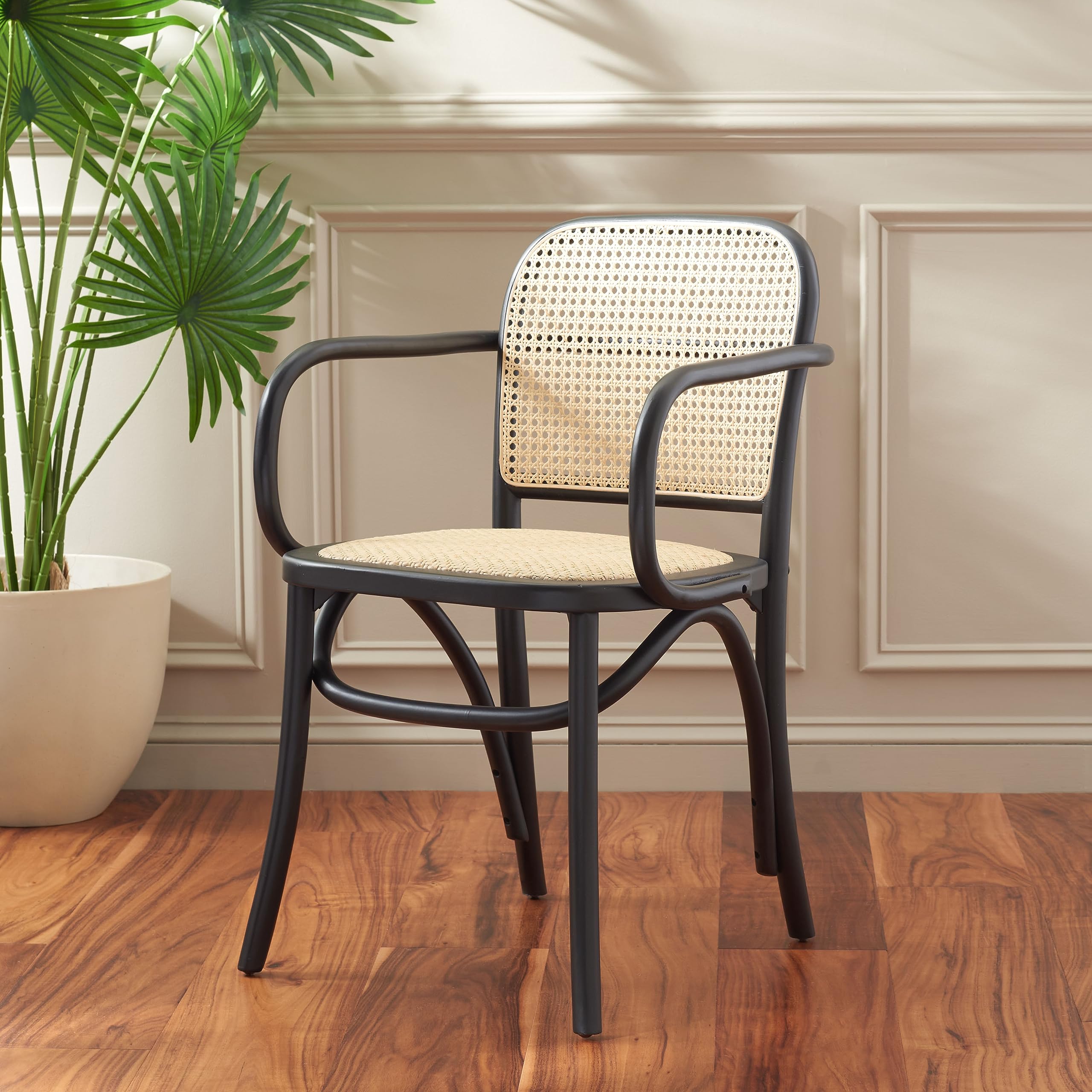 Safavieh Home Keiko White & Natural Cane Dining Chair - Modern Farmhouse Style for Kitchen, Dining Room & Breakfast Nook