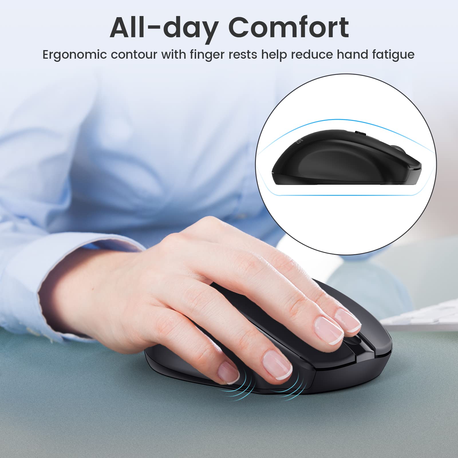 Ergonomic Wireless Mouse 2.4G with USB Receiver, 5 Adjustable DPI up to 2400, Compatible with Laptop, Chromebook, Notebook, MacBook, PC - Perfect for Office, Home, and Travel Use