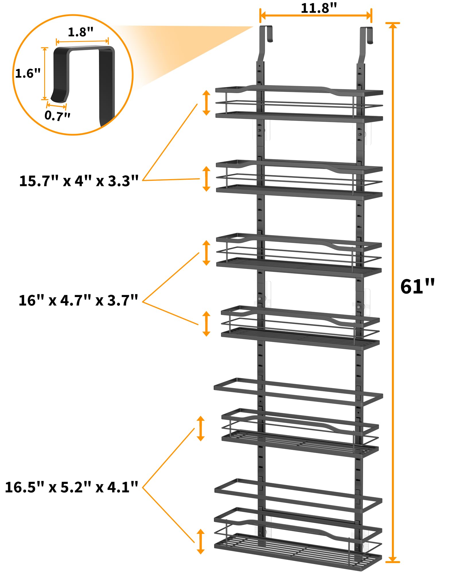 Moforoco 6-Tier Over The Door Pantry Organizer - Black Hanging Storage Rack for Spices, Kitchen, Bathroom & Laundry Room | Space-Saving Cabinet & Wall Shelves for Home Organization Essentials