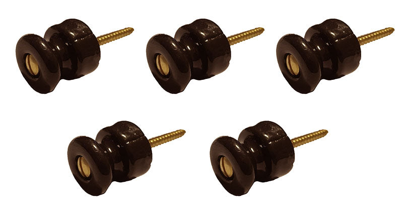 5-Pack Brown Porcelain/Brass Isolator Knobs - Perfect for Vintage Electrical Switches & DIY Home Projects