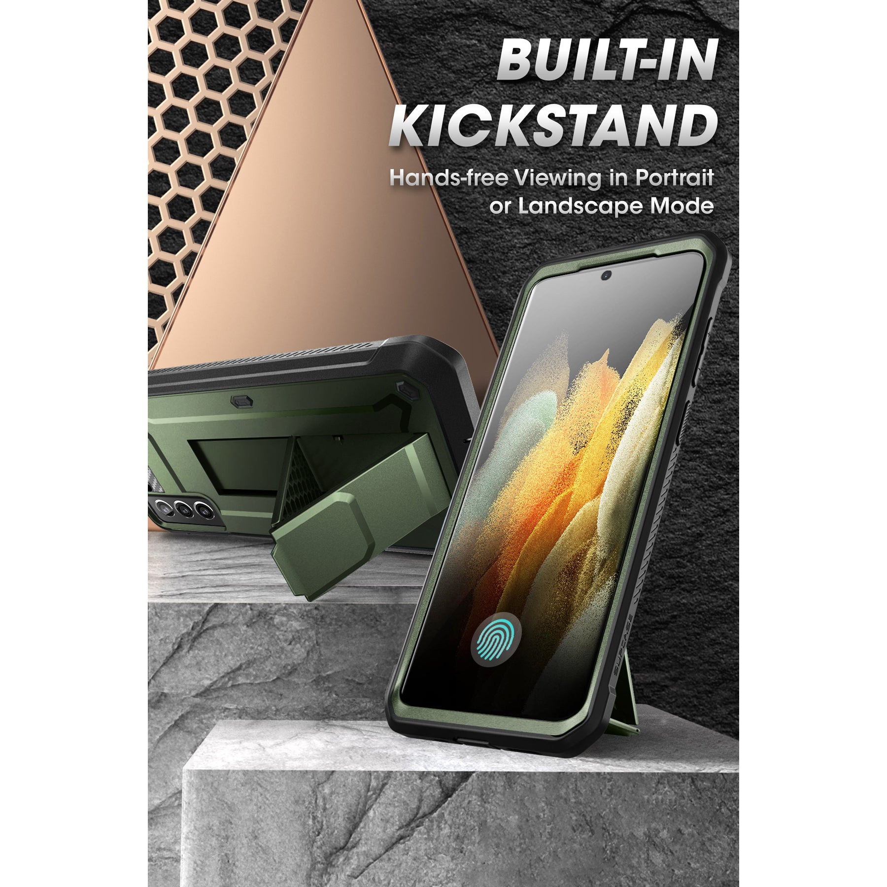 Samsung Galaxy S21 FE Unicorn Beetle PRO Rugged Case - Heavy Duty Protection, Shockproof Cover with Screen Protector - Perfect for Outdoor, Work & Travel (Dark Green)