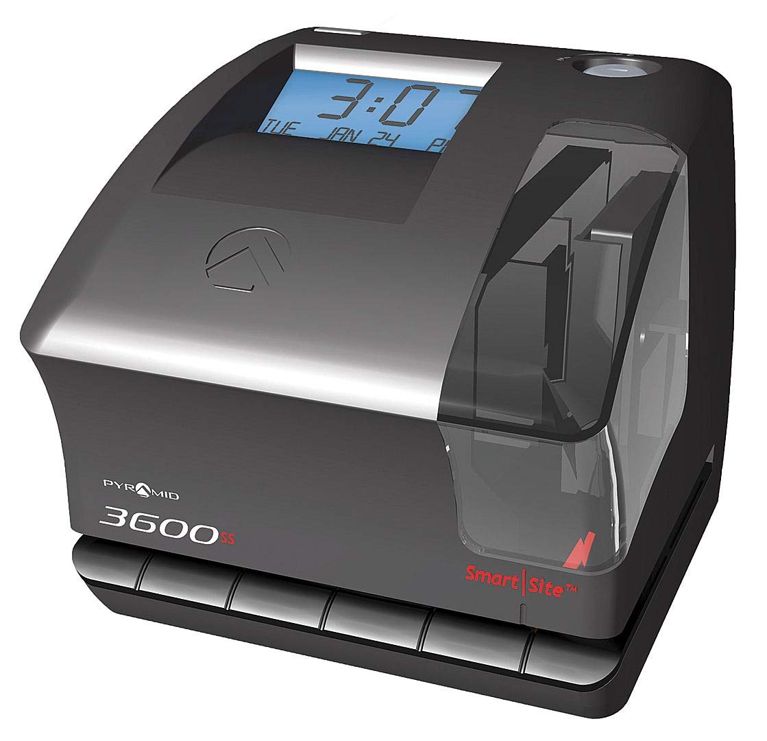 Pyramid Time Systems 3600SS SmartSite Time Clock & Document Stamp with Red LED Alignment Light, Tri-View Window - Includes 25 Time Cards, Ink Ribbon Cartridge & 2 Security Keys - Perfect for Office Time Tracking, Employee Attendance & Document Stamping