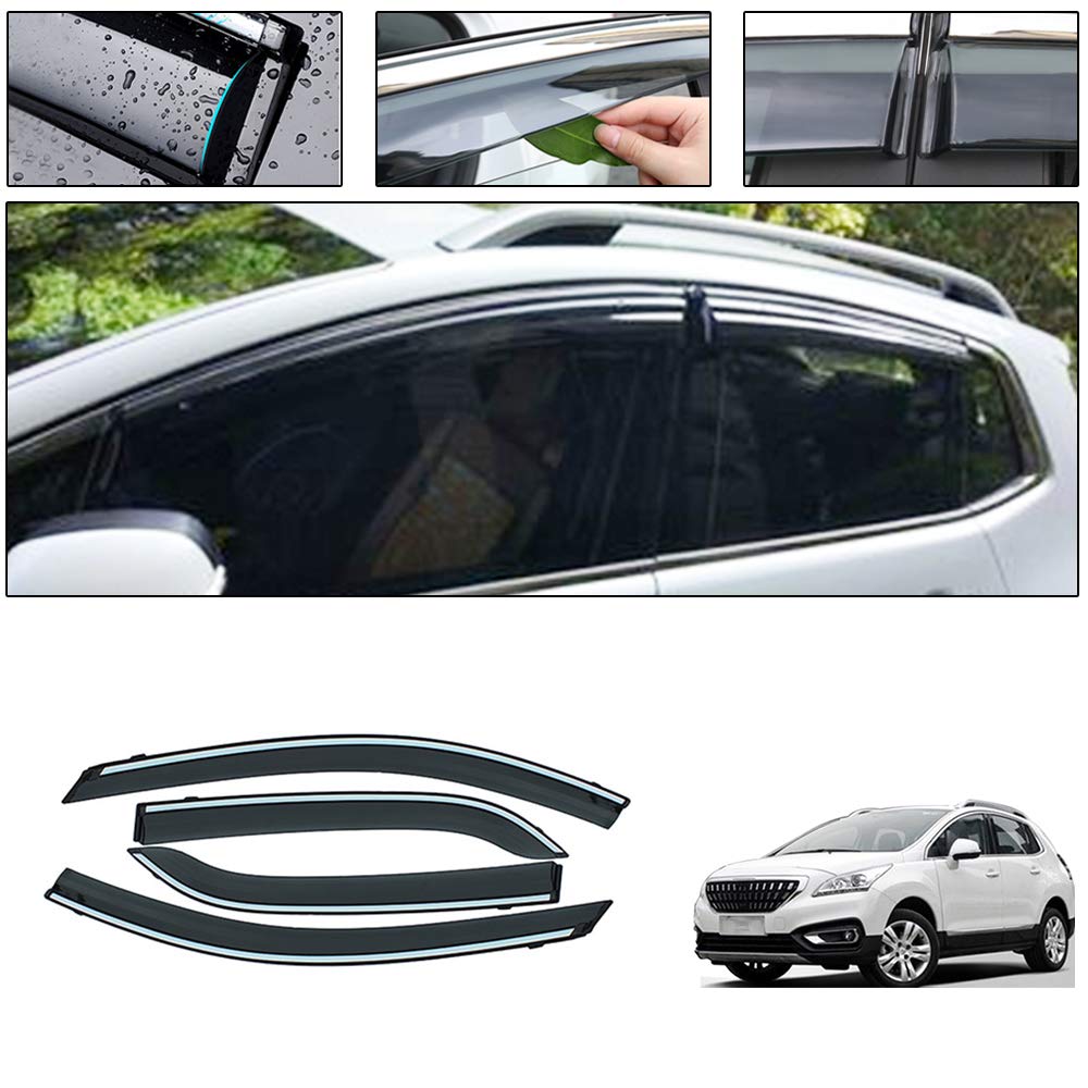 Peugeot 3008 2013-2019 Side Window Deflectors - 4PCS Car Window Visors for Sun, Rain, and Smoke Protection - Tape-On Outside Window Shades - Perfect for Summer Driving and Weather Protection