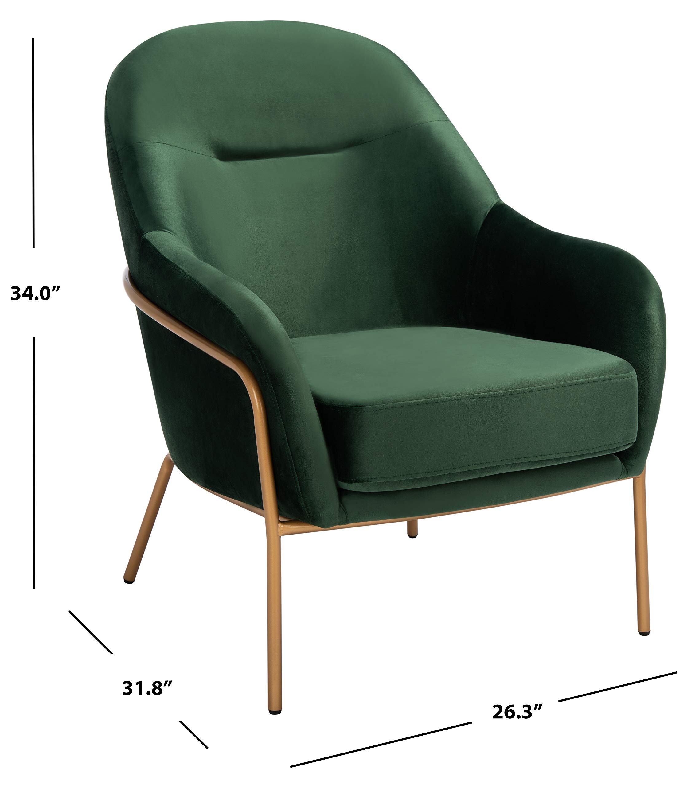 SAFAVIEH Eleazer Velvet Accent Chair ACH6202B - Luxurious Malachite Green & Gold Upholstered Living Room Chair for Modern Home Decor | Perfect for Reading Nook, Bedroom Seating or Lounge Area