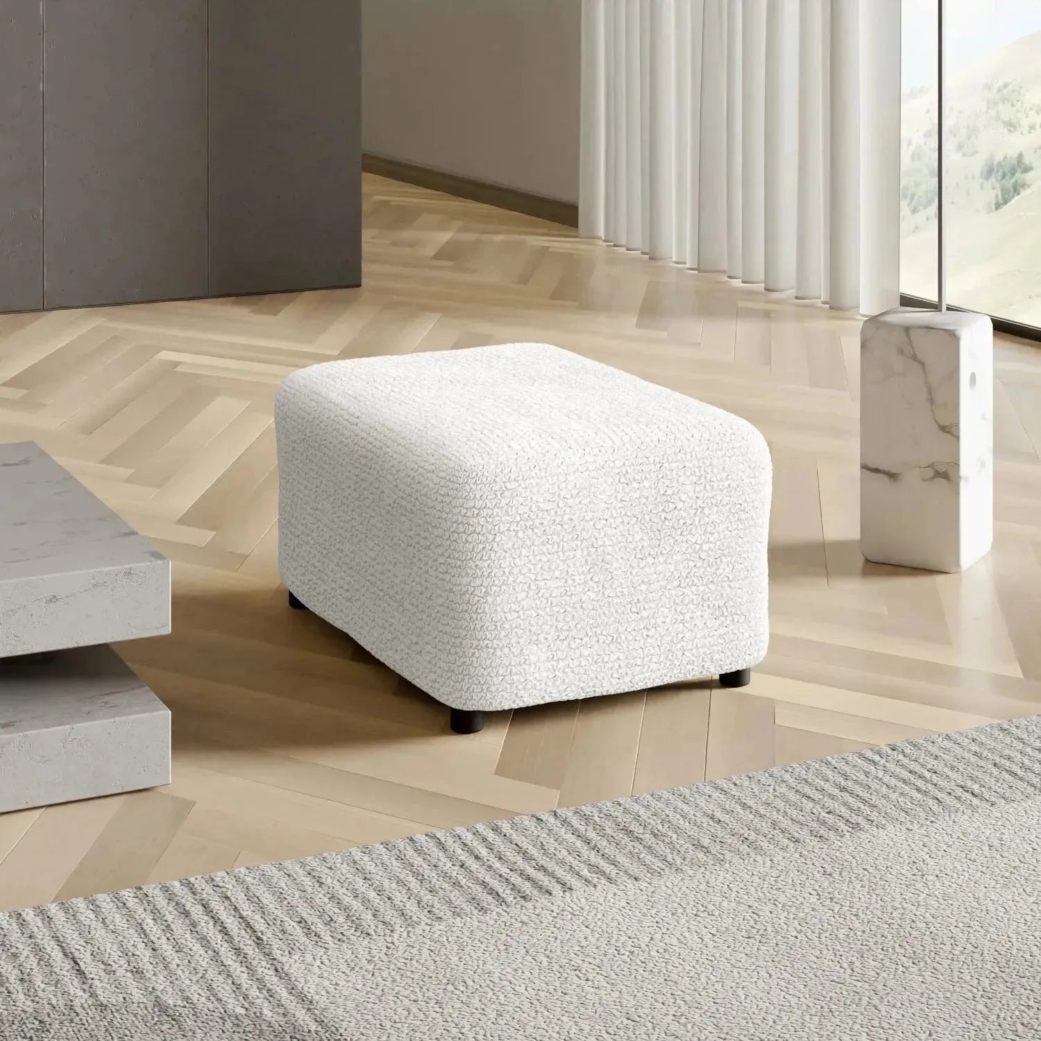 Microfiber Ottoman Slipcover Medium Size - Stretchable Furniture Cover for Living Room, Bedroom & Office - Easy to Clean & Durable Home Decor