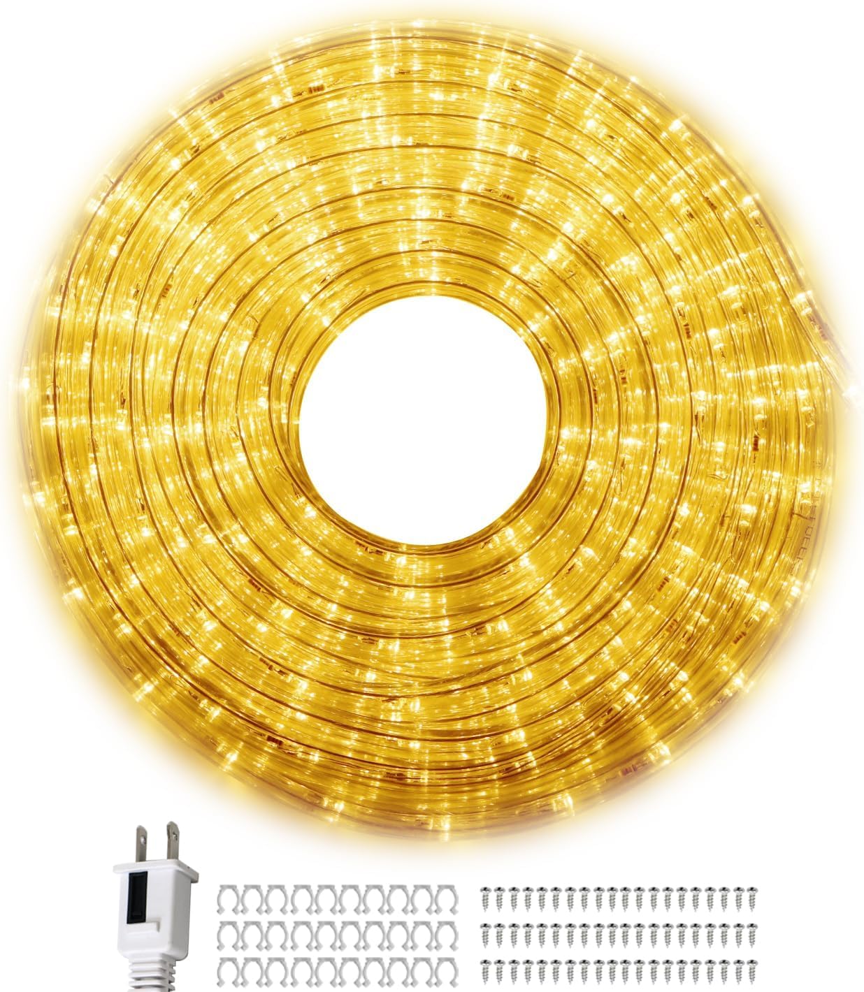 50FT Warm White LED Rope Lights - Waterproof Outdoor & Indoor Flexible String Lights with 450 LEDs, Connectable Plug-in Design for Bedroom, Garden, Patio, Deck, Christmas & Holiday Decorations - Perfect for Ambient Lighting and Party Decor