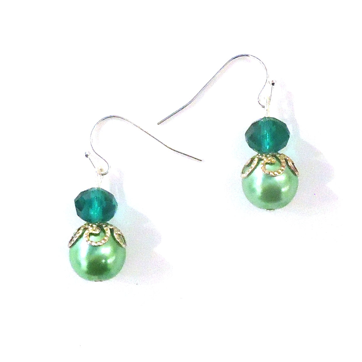Elegant Green Crystal & Pearl Beaded Earrings for Women - Boho Chic Dangle Drop Earrings - Perfect for Weddings, Parties & Everyday Wear
