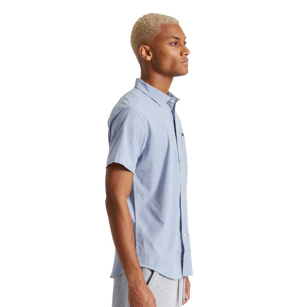 Brixton Charter Oxford Short Sleeve Woven Shirt - Light Blue Chambray for Men | Casual Summer Wear & Office Style