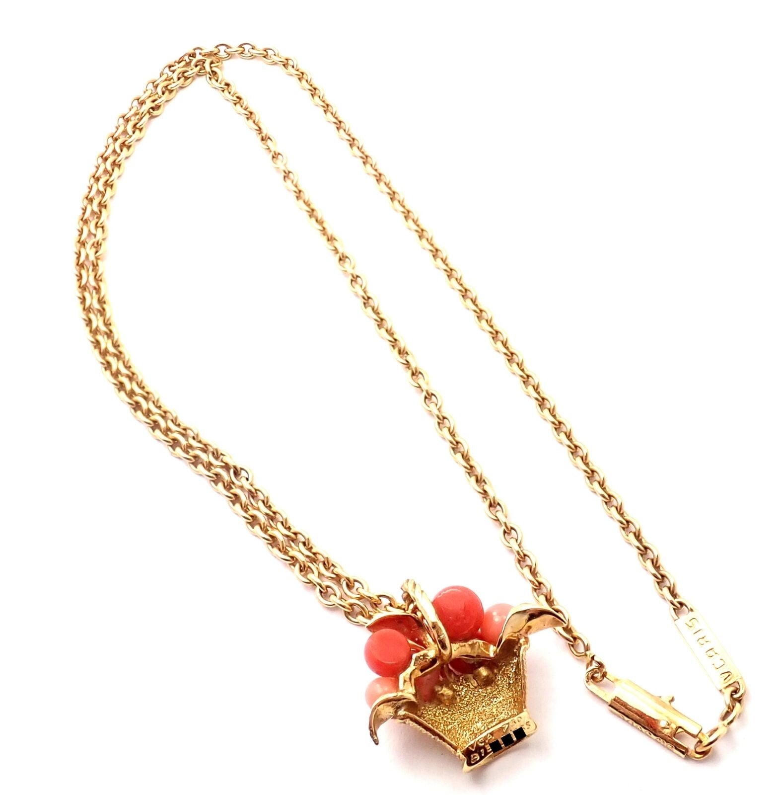 Authentic Van Cleef & Arpels 18k Gold Coral Bead Fruit Basket Pendant Necklace - Luxury Jewelry Gift for Women, Perfect for Weddings, Anniversaries & Special Occasions