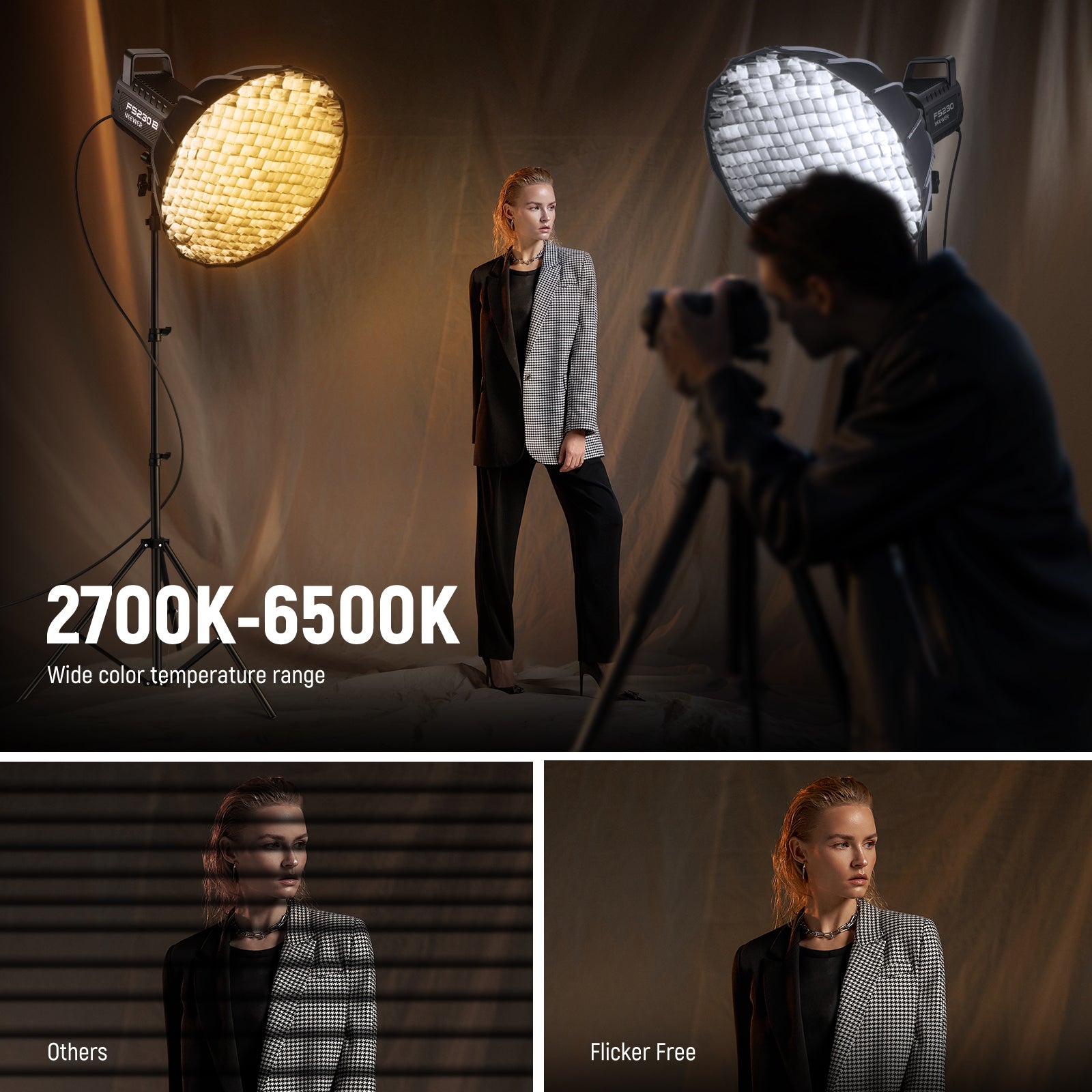NEEWER FS230B 230W Bi-Color LED Video Light for Photography, YouTube & Studio Filming - Dimmable Continuous Lighting with CRI≥95 for Professional Videography