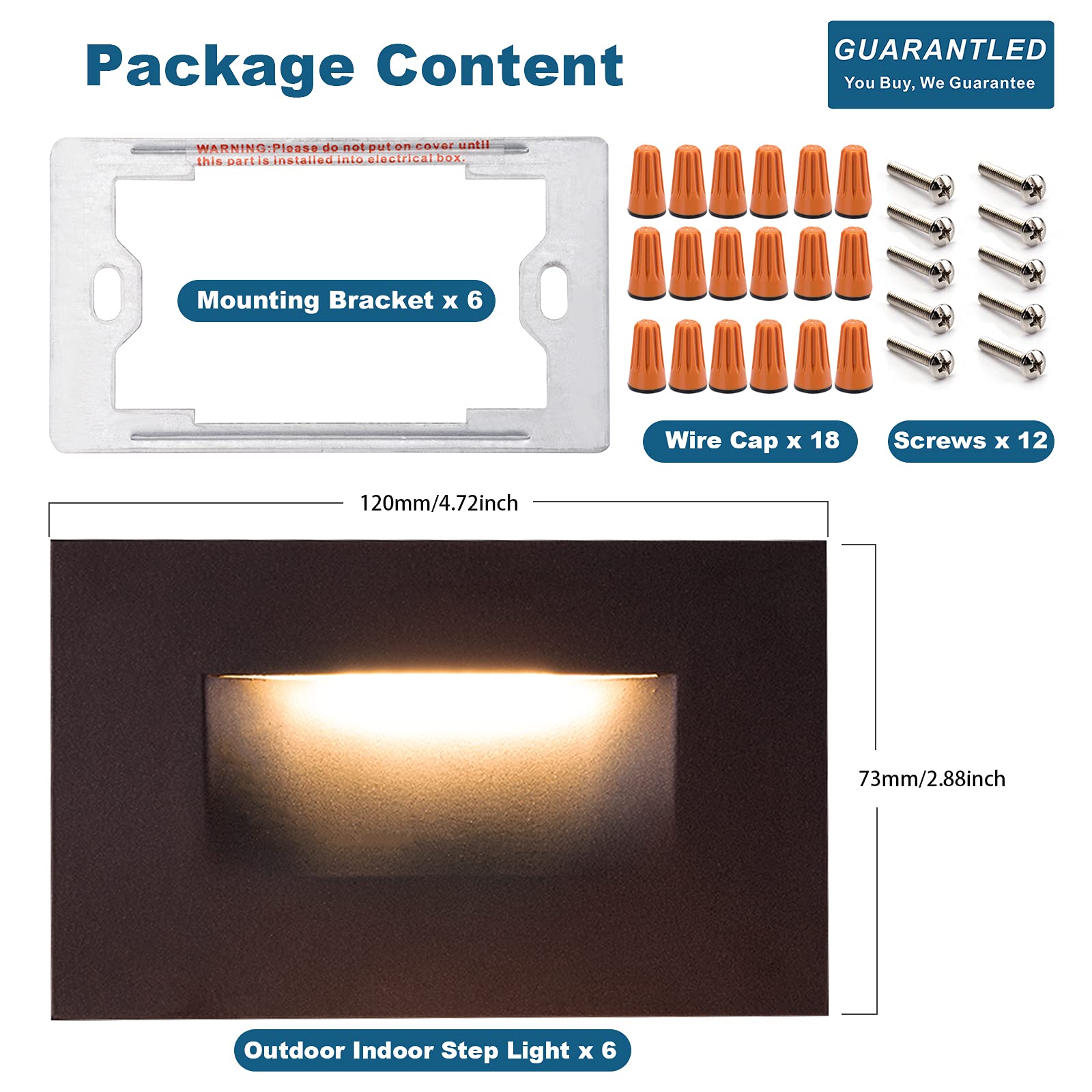 6 Pack Outdoor Step Lights - 120V Hardwired LED Deck Lights with 3CCT Selectable & Dimmable, Waterproof Brown Aluminum Stair Lighting for Indoor/Outdoor Use - ETL Wet Rated - Perfect for Patio, Garden, Staircase & Pathway Illumination