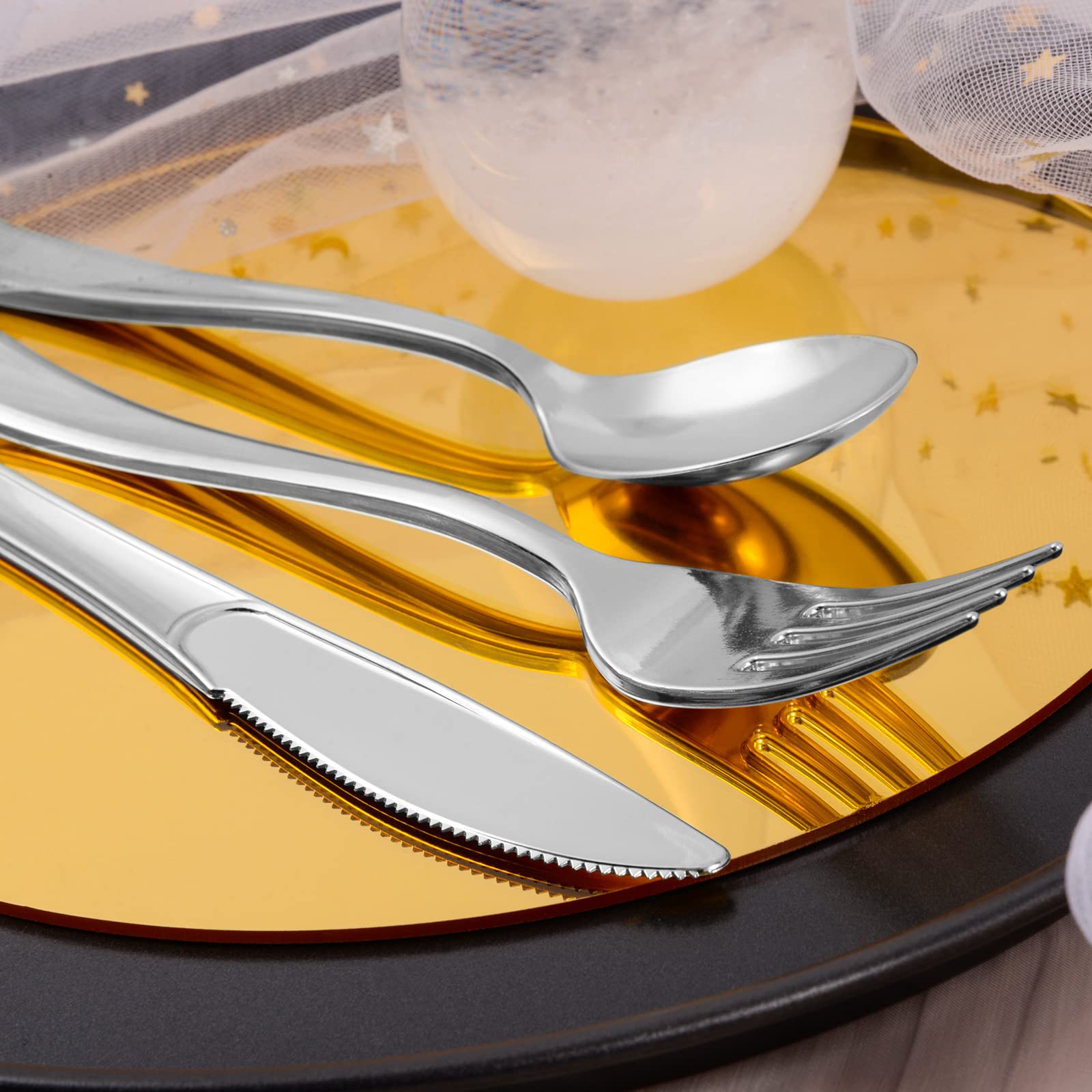 100-Pack Premium Silver Plastic Cutlery Set - Disposable Forks, Spoons, Knives & Napkins for Parties, Weddings, Birthdays | Bulk Wrapped Silverware for Catering, Picnics & Events
