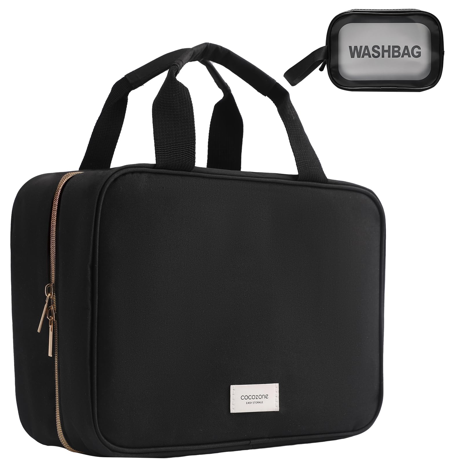 Waterproof Travel Toiletry Bag for Women - 2 Pack Hanging Cosmetic Organizer with Hook | Portable Makeup Bag for Business Trips, Vacation, Gym & Bathroom Storage (Black)