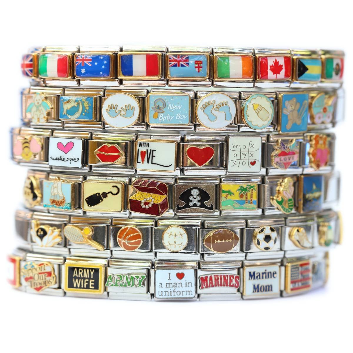 New Spanish Photo Flag Italian Charm Bracelet Jewelry Links - Perfect for Travel Souvenirs, Gifts & Custom Bracelet Making