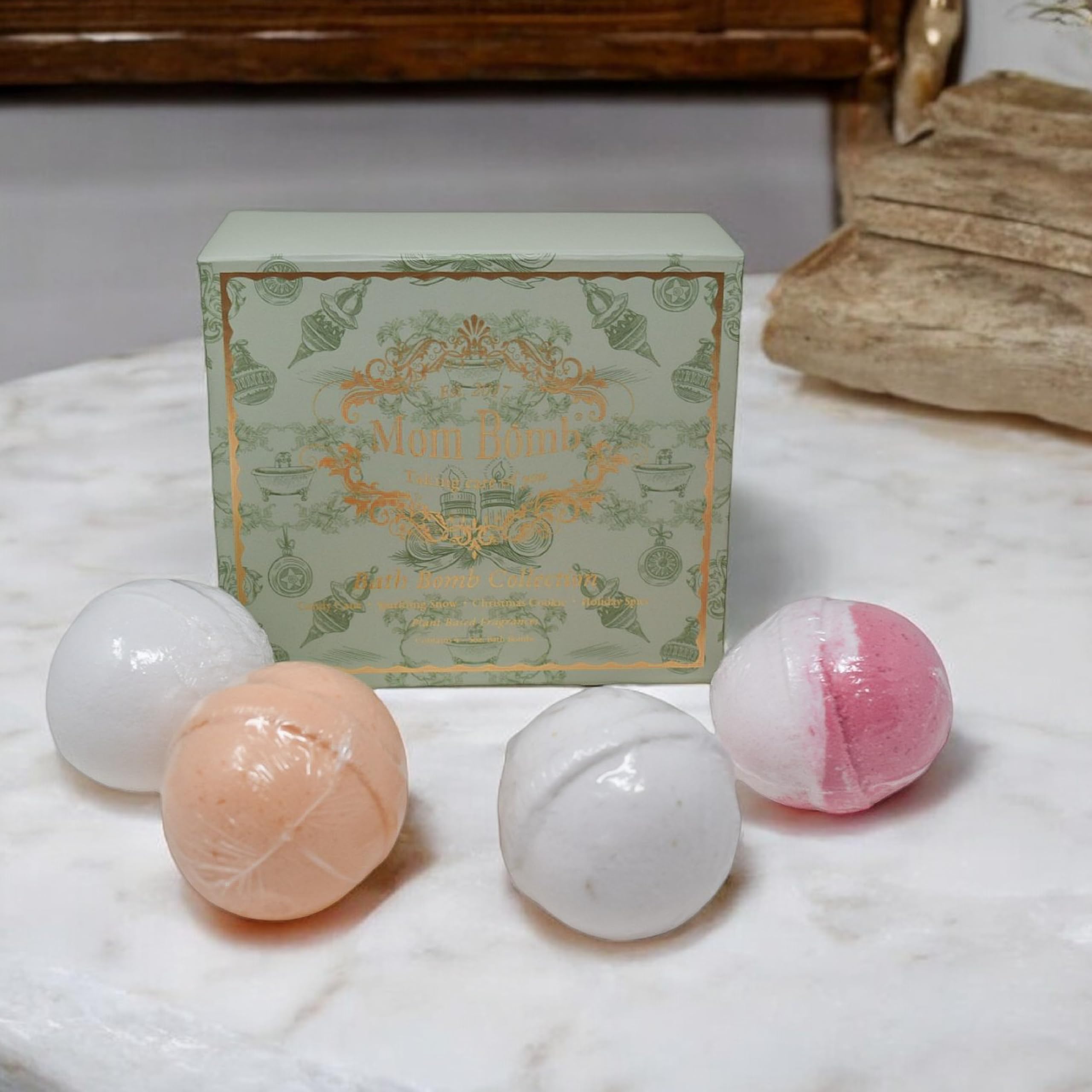 Mom Bomb Bath Bomb Gift Set - 4 Luxury USA-Made Bath Bombs (Candy Cane, Sparkling Snow, Christmas Cookie & Holiday Spice) | Plant-Based Aromatherapy for Relaxation & Self-Care | Perfect Spa Gift for Women, Mothers Day & Holiday Season