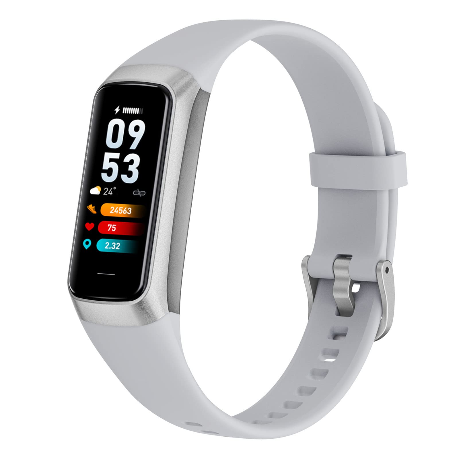 Bluetooth Smart Fitness Tracker Watch with Heart Rate, Blood Pressure & Sleep Monitor - Waterproof Activity Band for Men, Women & Kids (Gray) | Perfect for Running, Swimming & Daily Health Tracking