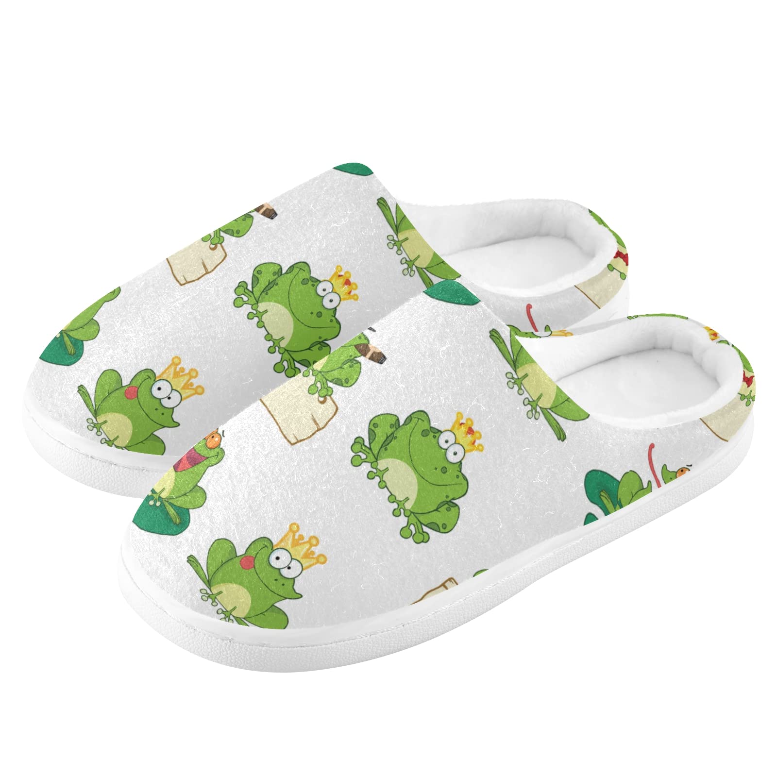 Happy Green Frogs Cartoon Memory Foam Slippers - Soft Fuzzy House Shoes for Women & Men, Comfortable Indoor Outdoor Slippers Size S - Perfect for Home, Bedroom, Lounge & Backyard Relaxation