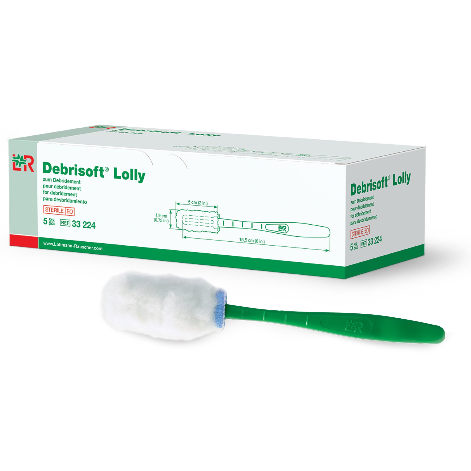 Lohmann & Rauscher Debrisoft Debridement Lolly - Wound Care Tool with Handle for Hard-to-Reach Areas | 100% Unbleached Monofilament Polyester | Box of 5 | Ideal for Chronic Wounds, Ulcers & Post-Surgical Care