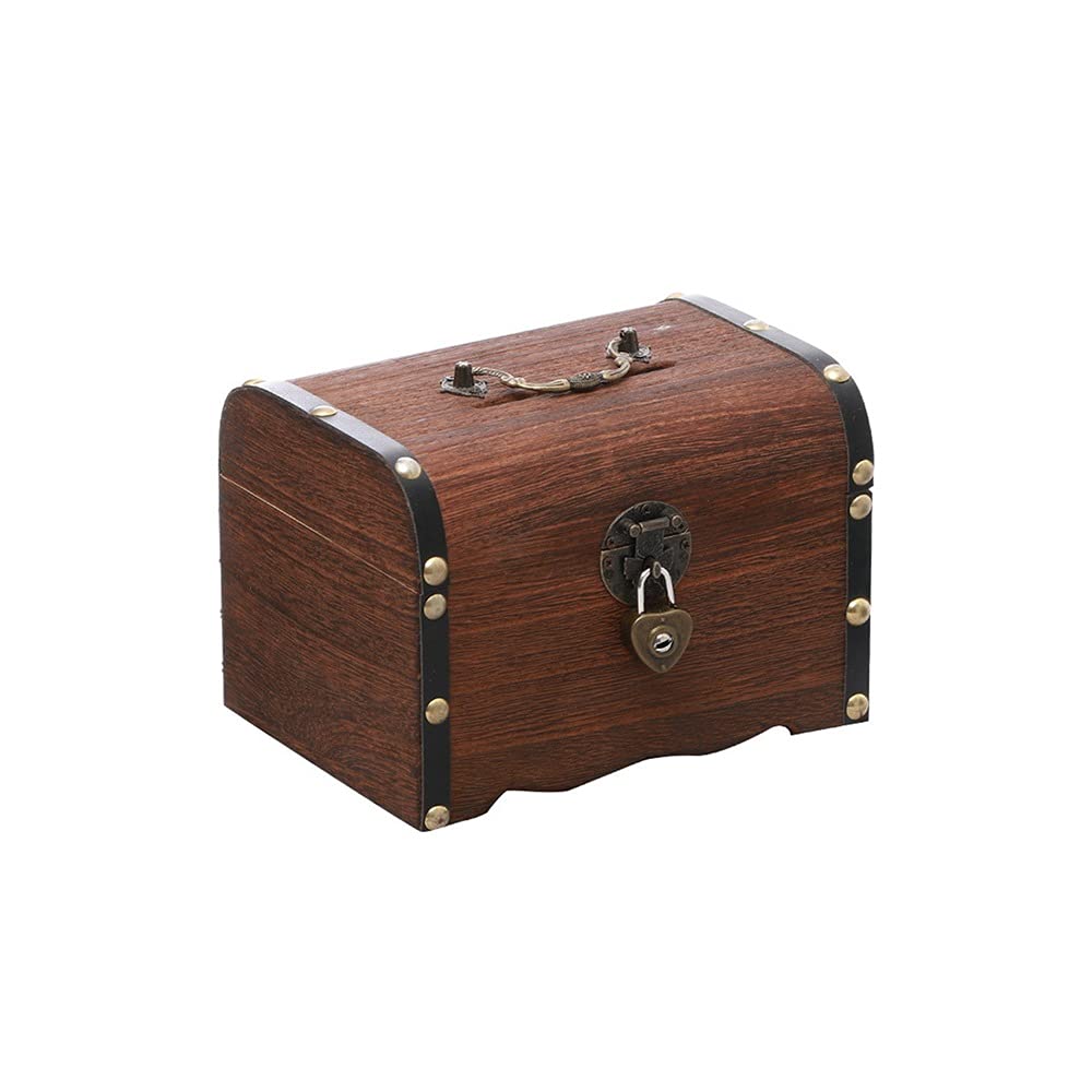 Handmade Wooden Treasure Chest Money Box with Lock - Small Jewelry Organizer & Piggy Bank for Coins, Cash, Rings - Perfect for Home Decor, Gift, Kids Savings & Travel Storage