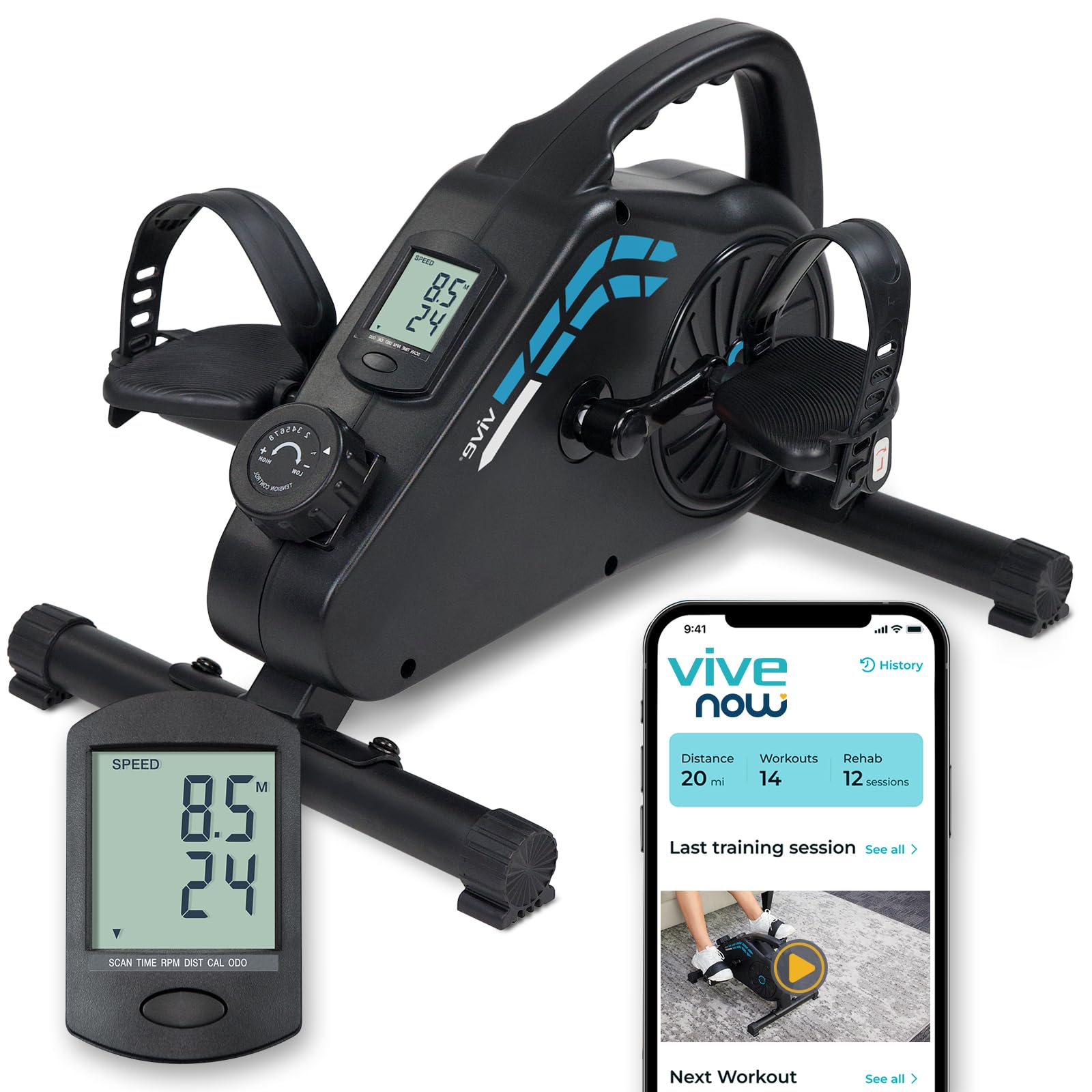 Vive Under Desk Bike - Magnetic Pedal Exerciser for Home & Office - Quiet Stationary Cycling Bike for Seated Arm & Leg Exercise - Perfect for Work from Home, Office Workouts & Physical Therapy