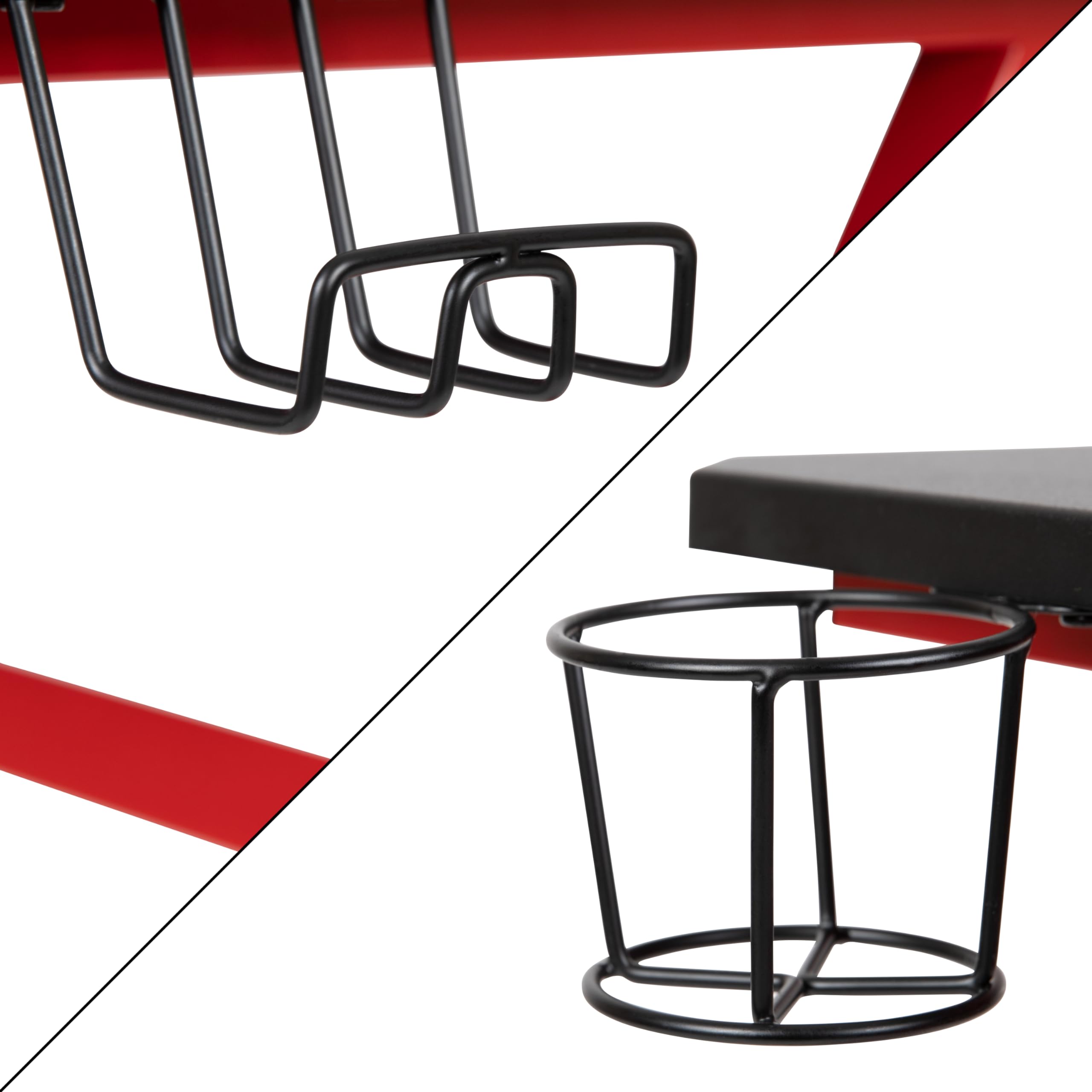 Premium Gaming Desk Bundle - Red Computer Desk with Cup Holder, Headphone Hook & Ergonomic Pink Gaming Chair for PC Setup | Perfect for Streamers & Esports Players