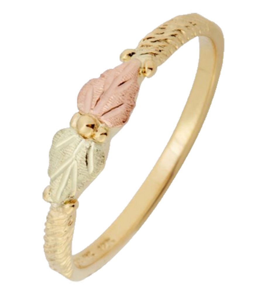 10K Yellow Gold Petite Floral Center Ring with 12K Green & Rose Gold Black Hills Gold Motif - Elegant Wedding Band, Anniversary Gift for Her, Perfect for Special Occasions & Everyday Wear