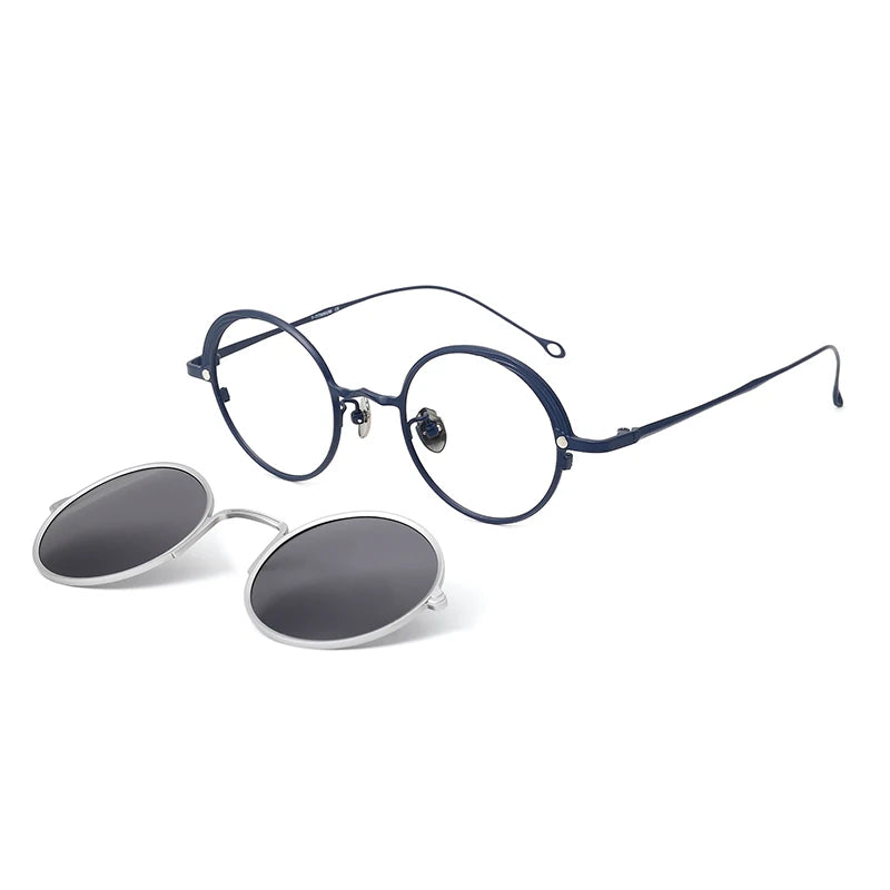 Aror Unisex Full Rim Round Titanium Eyeglasses with Clip-On Sunglasses - Stylish & Durable Frame for Men & Women - Perfect for Outdoor Activities, Driving, and Everyday Wear (Model 10084)