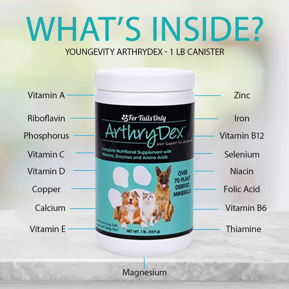 YOUNGEVITY Arthrydex Complete Nutritional Supplement for Pets - Vitamins, Amino Acids & Enzymes for Healthy Bones & Joints - 1 lb Canister - Supports Mobility & Joint Comfort for Dogs & Cats