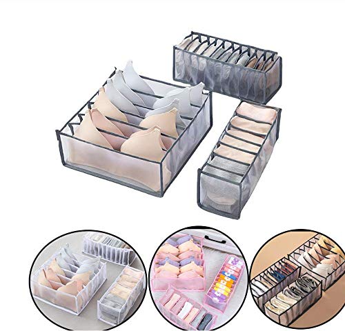 BADASS SHARKS 11-Grid Foldable Drawer Organizer Set of 3 - Socks & Underwear Storage Box, Bra Organizer for Dormitory, Closet & Home Organization | Perfect for College Students, Travel & Small Space Storage