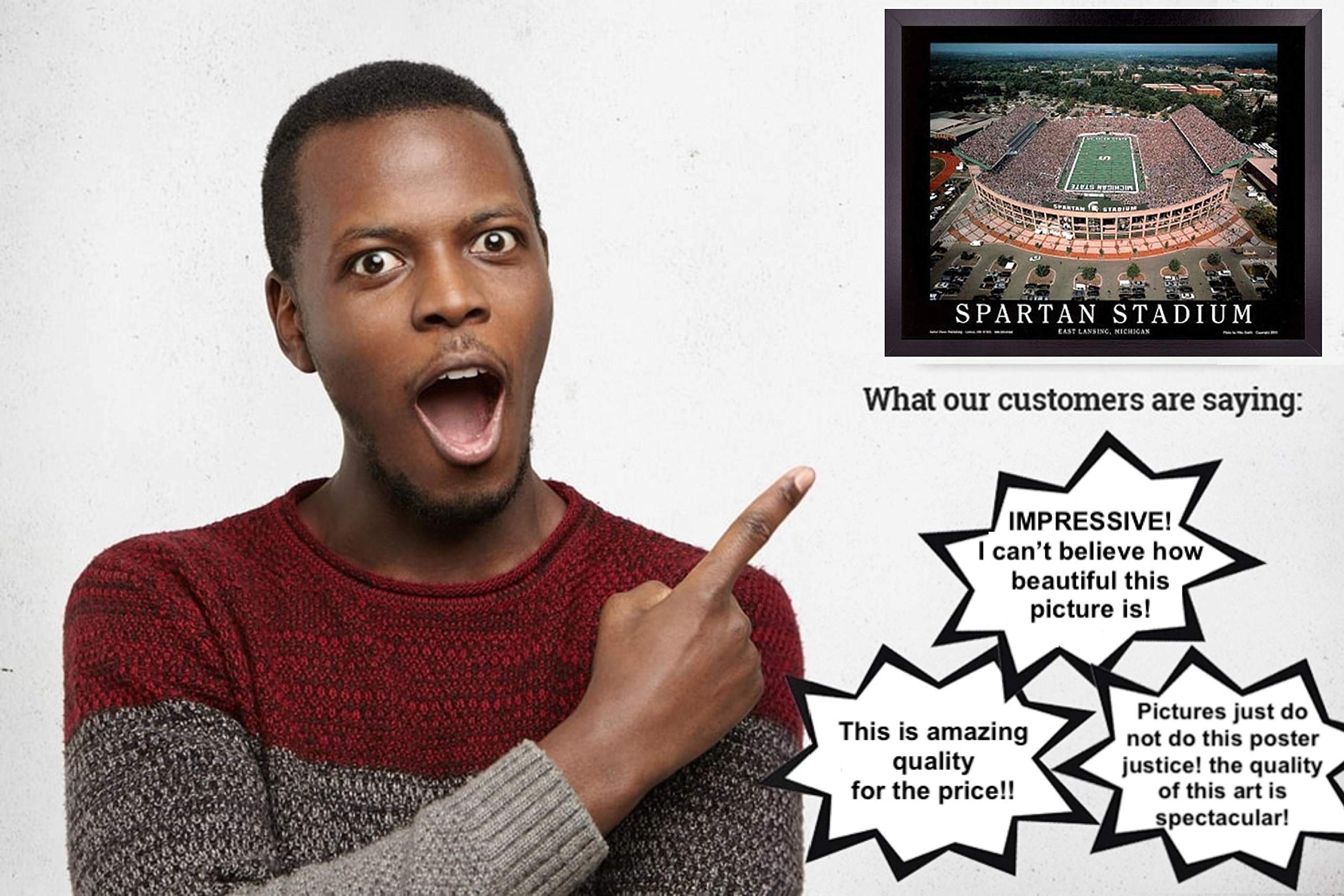 Michigan State University Football Stadium Wall Art - 23x29 Framed Aerial Print | MSU Spartans East Lansing Field Decor | College Football Poster for Bedroom & Game Room | Perfect Gift for Fans & Alumni