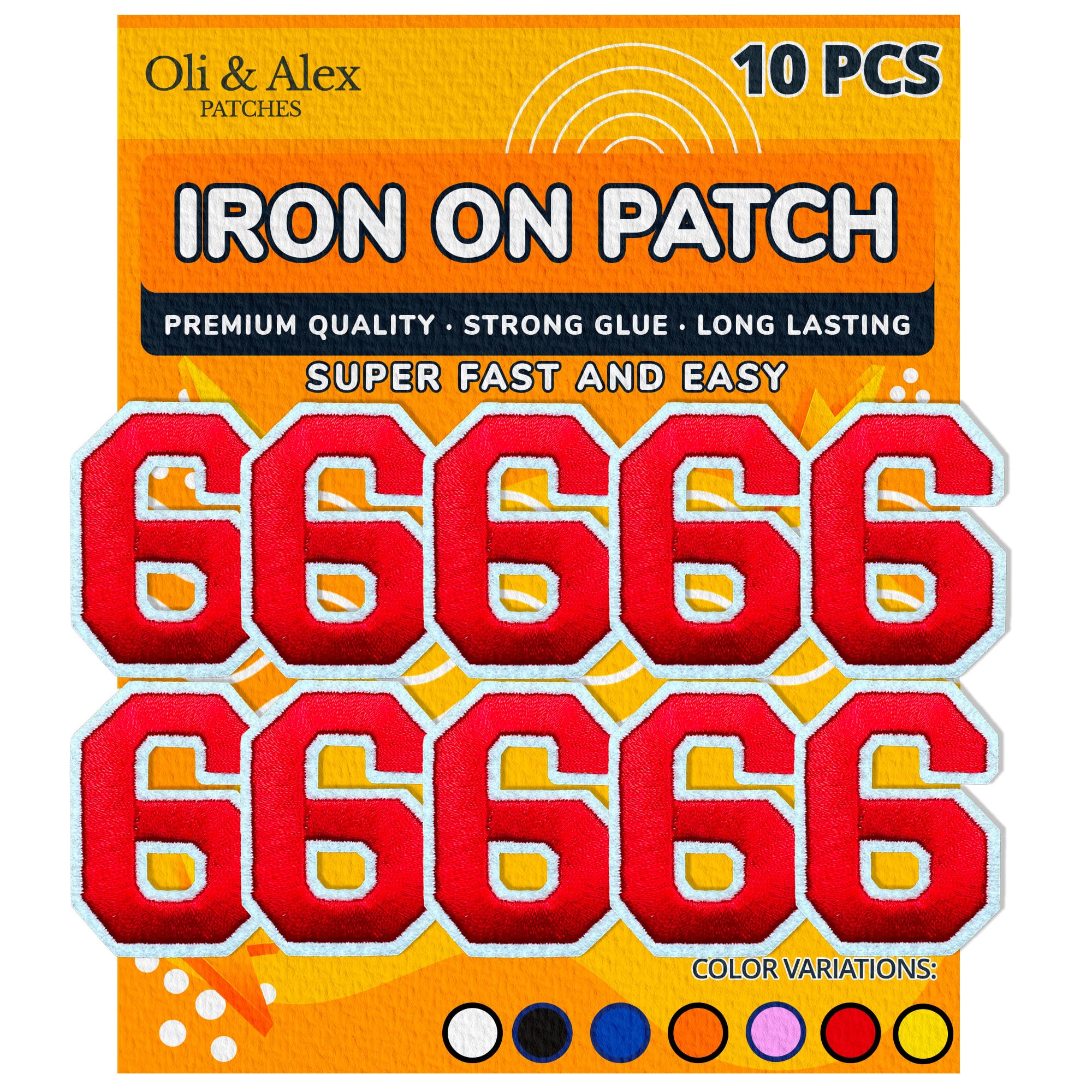 Oli and Alex Iron On Patches - 10pcs Embroidered Number 6 Repair Patches for Clothes (Red & White) - DIY Clothing Decoration, Jeans & Backpack Customization