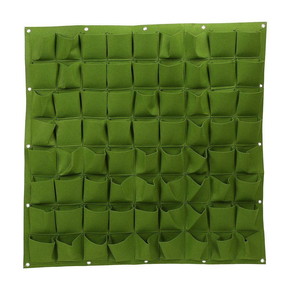 72-Pocket Vertical Wall Hanging Felt Planter Bags - Green Grow Bags for Indoor/Outdoor Gardens - Perfect for Small Spaces, Balconies & Urban Gardening