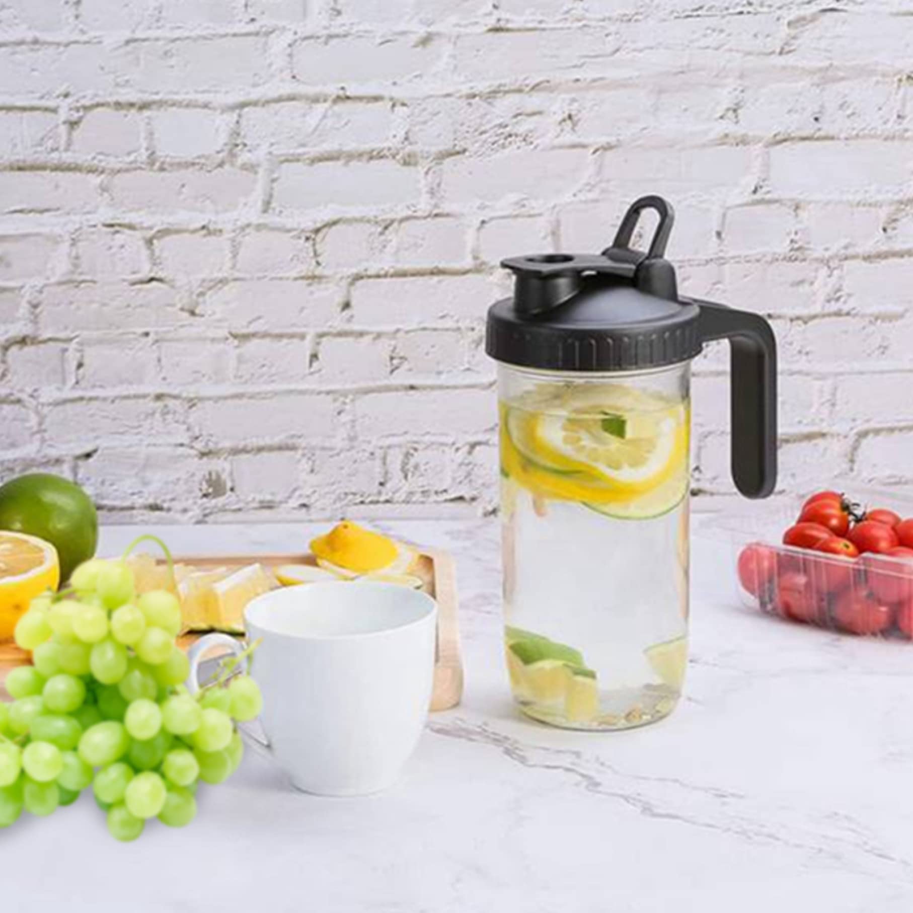 4PCS Wide Mouth Mason Jar Pour Spout Lids with Handle - Reusable Plastic Flip Cap Lid, Leak-Proof Airtight Seal - Black (Jar Not Included) - Perfect for Coffee, Tea, Juice Storage & DIY Crafts