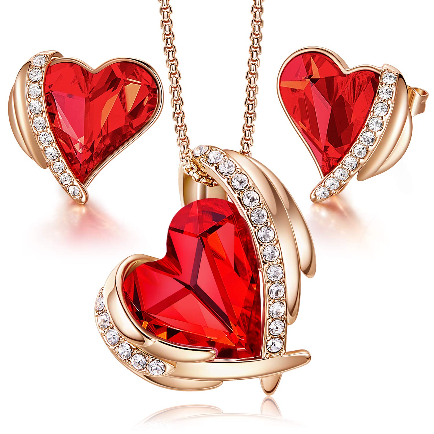 Rose Gold Crystal Heart Necklace and Earrings Set for Women - Birthstone Jewelry Gift for Valentine's Day, Mother's Day, Christmas (Perfect for Anniversary, Birthday & Party Wear)