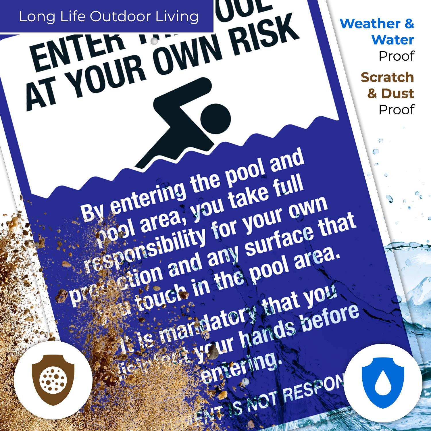 Enter The Pool at Your Own Risk Sign - 18x24 Inches Rust-Free .063 Aluminum Pool Warning Sign - Fade Resistant Indoor/Outdoor Safety Sign - Made in USA - Perfect for Backyard Pools, Community Centers & Water Parks
