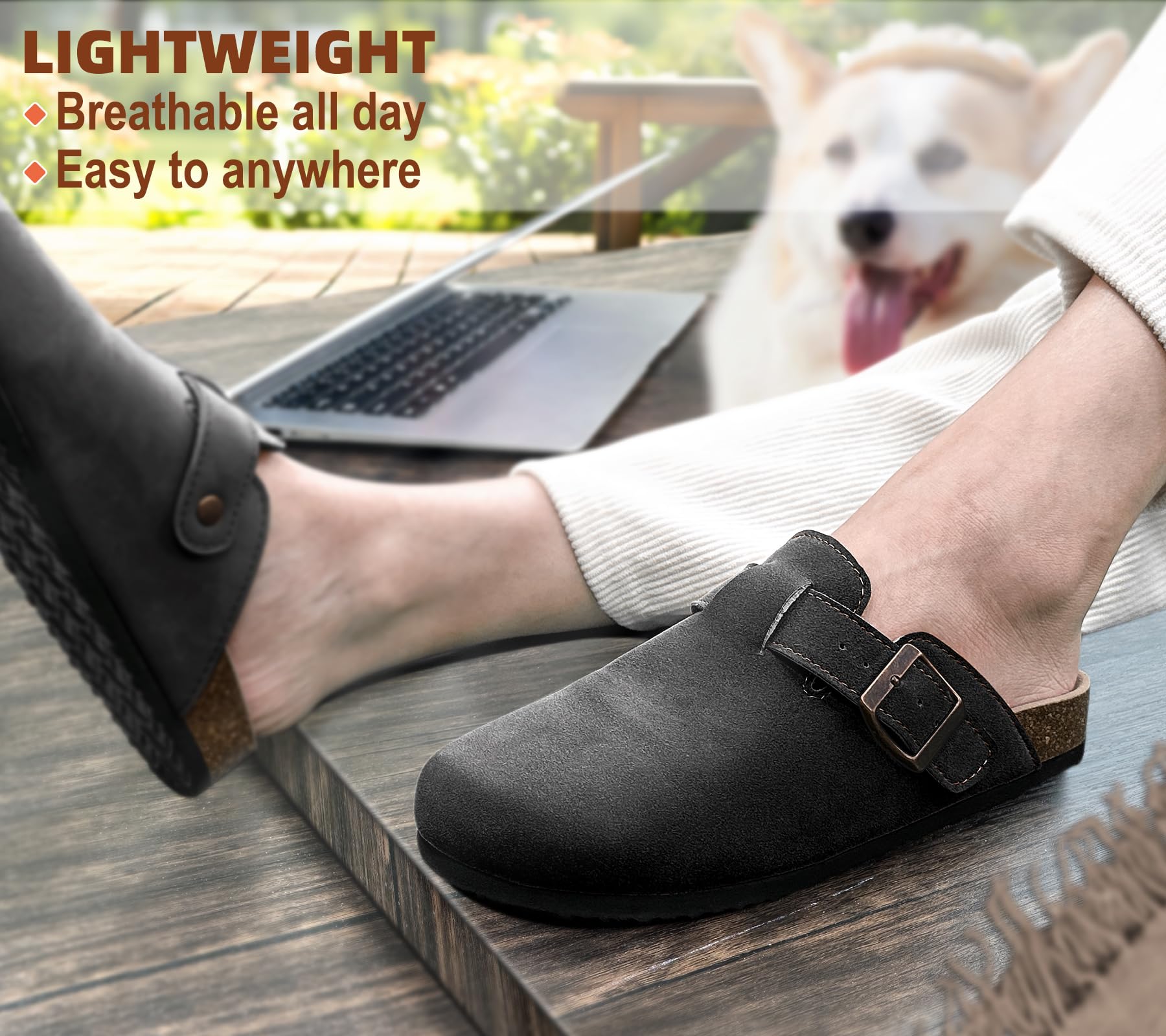 KEMISANT Men's Comfortable Suede Clogs - Soft Mule Slippers & Sandals with Cushioned Cork Footbed - Unisex Nurse & Healthcare Shoes - Perfect for Hospital Shifts, Gardening & Casual Wear