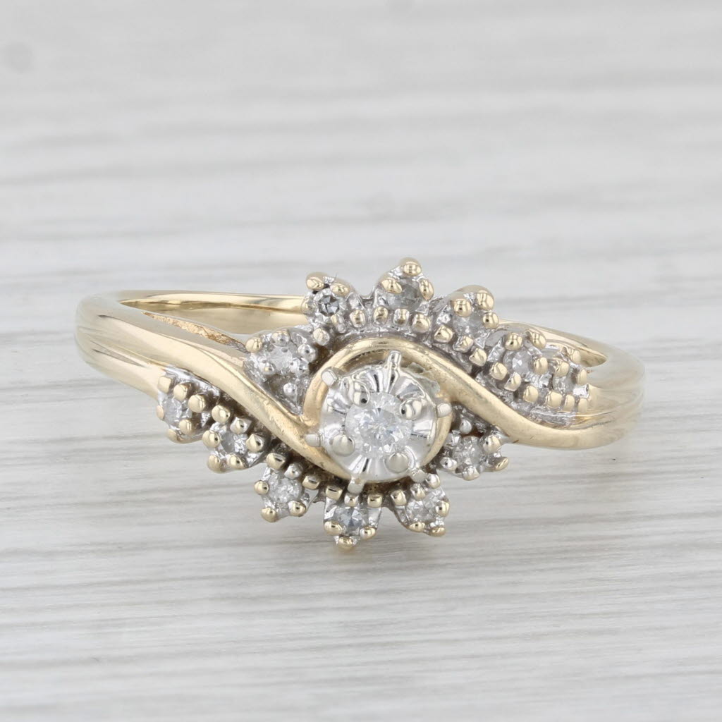 0.12ctw Diamond Engagement Ring 10k Yellow Gold Size 9 Bypass Setting - Perfect for Proposals, Anniversaries & Romantic Gifts