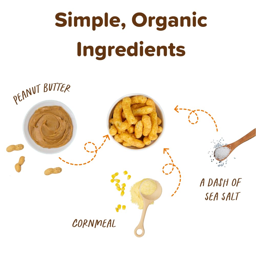 Organic Peanut Butter Puffs by Puffworks - 1.2oz (6-Pack) | Vegan, Gluten-Free, Kosher Snack | Plant-Based Protein for Kids & Adults | Perfect for Lunchboxes, Hiking & On-the-Go Snacking
