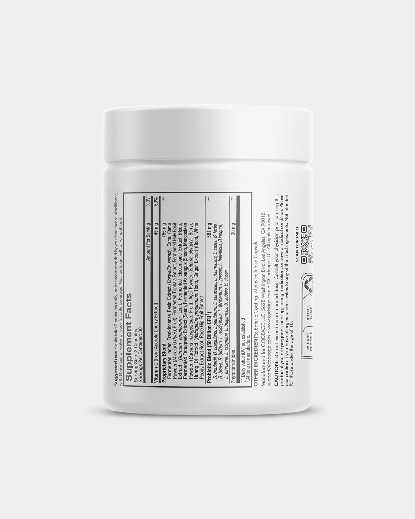 Codeage Skin Probiotics 50 Billion CFU with Prebiotics - Supports Healthy Skin & Gut Flora - Perfect for Daily Wellness & Skincare Routine