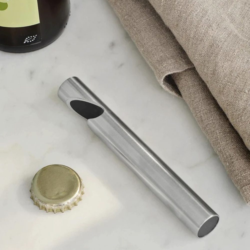 STELTON Cylinda Original Stainless Steel Bottle Opener - Premium Danish Design for Beer, Soda & Home Bar Accessories - Perfect for Parties, BBQs & Kitchen Use