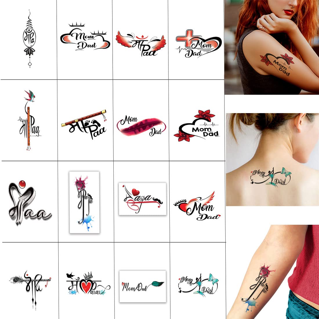 Waterproof Temporary Tattoo Set - Mom Dad Family Love Design | Long Lasting Fake Body Art for Parties, Weddings & Special Occasions