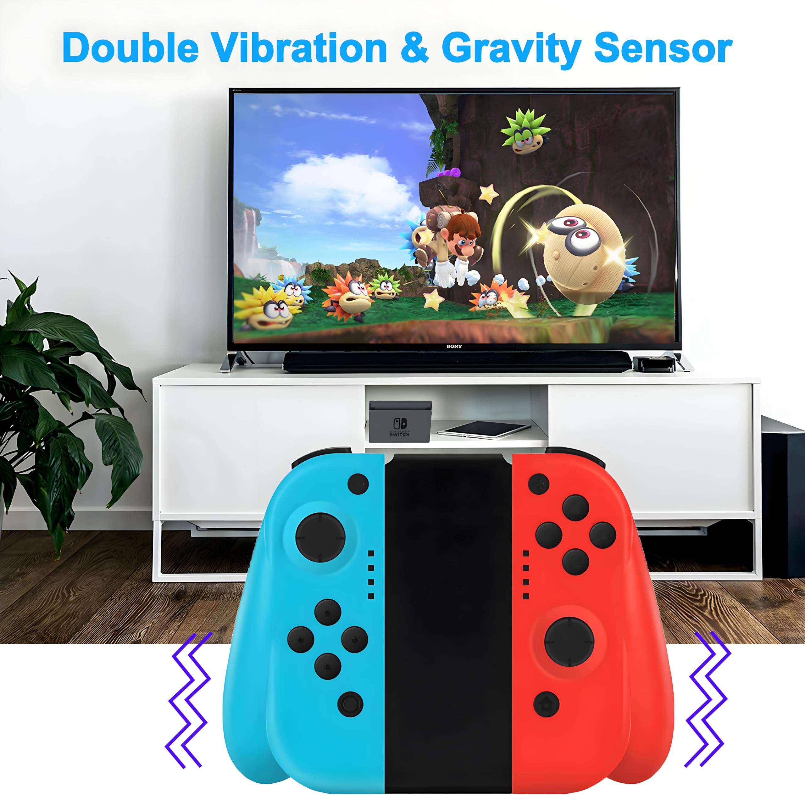 Wireless Bluetooth Controller for Nintendo Switch/Switch Lite/Switch OLED - Dual Shock Gamepad with 6-Axis Gyro & 400mAh Battery (Red & Blue) - Perfect for Mario Kart, Zelda & Multiplayer Gaming