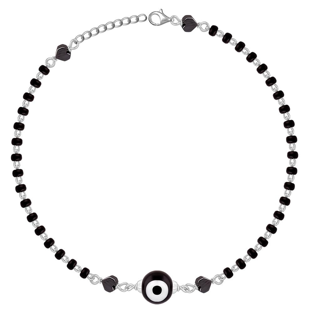 GIVA 925 Sterling Silver Black Evil Eye Anklet for Women & Girls | Authentic with Certificate & 925 Stamp | 6-Month Warranty | Protection Jewelry for Travel, Work & Everyday Wear