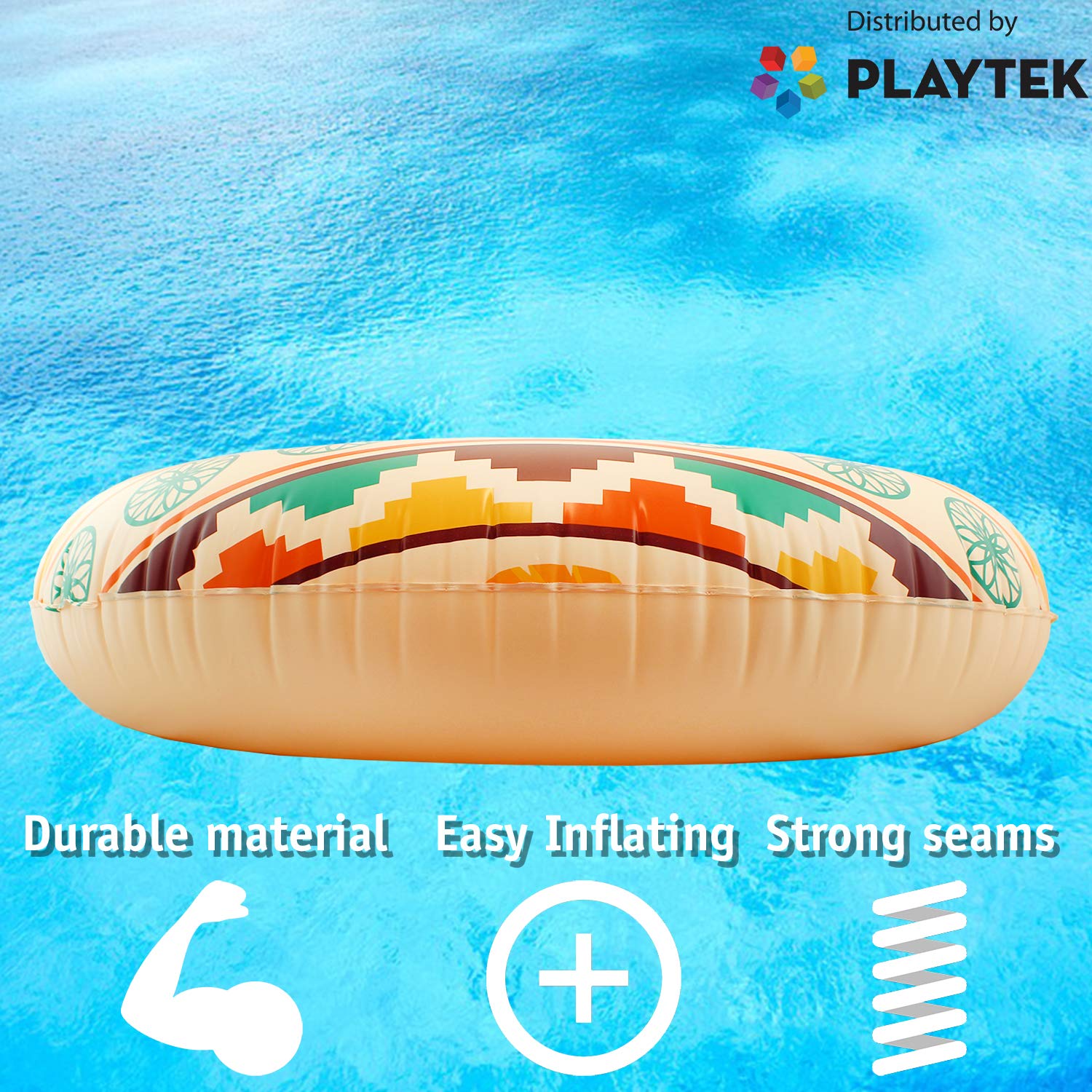 Large Round Tribal Print Pool Float Ring - Durable Inflatable Swim Tube for Adults, Beach, Pool & Water Sports - Perfect for Relaxing, Sunbathing & Summer Fun (PT8028)