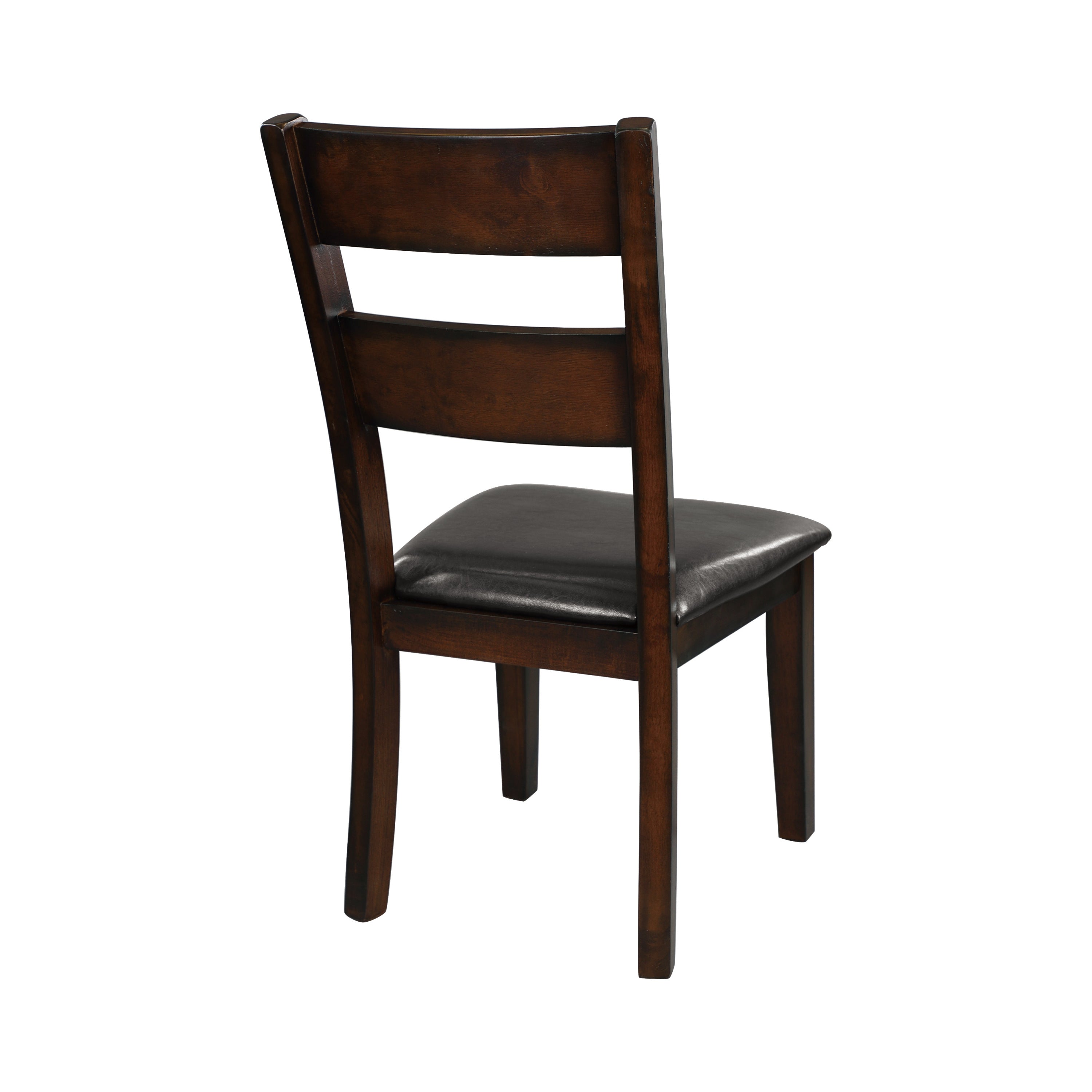 Set of 2 Cherry Finish Transitional Dining Chairs - Mango Wood Veneer with Faux Leather Upholstery | Classic Style Side Chairs for Dining Room, Kitchen, or Home Office