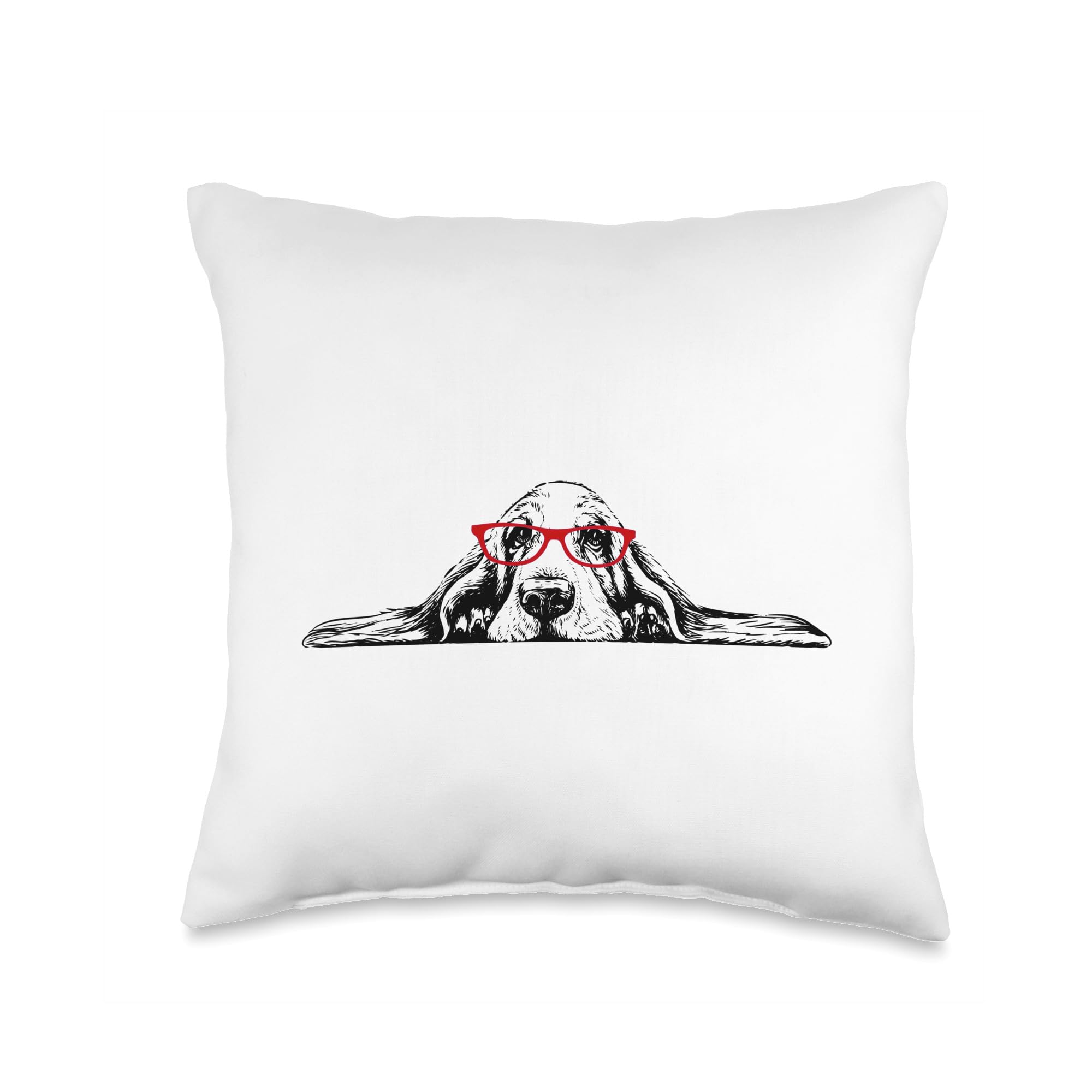 Red Glasses Basset Hound Lover Throw Pillow - Cute Dog Decor for Living Room, Bedroom & Office - Perfect Gift for Dog Lovers