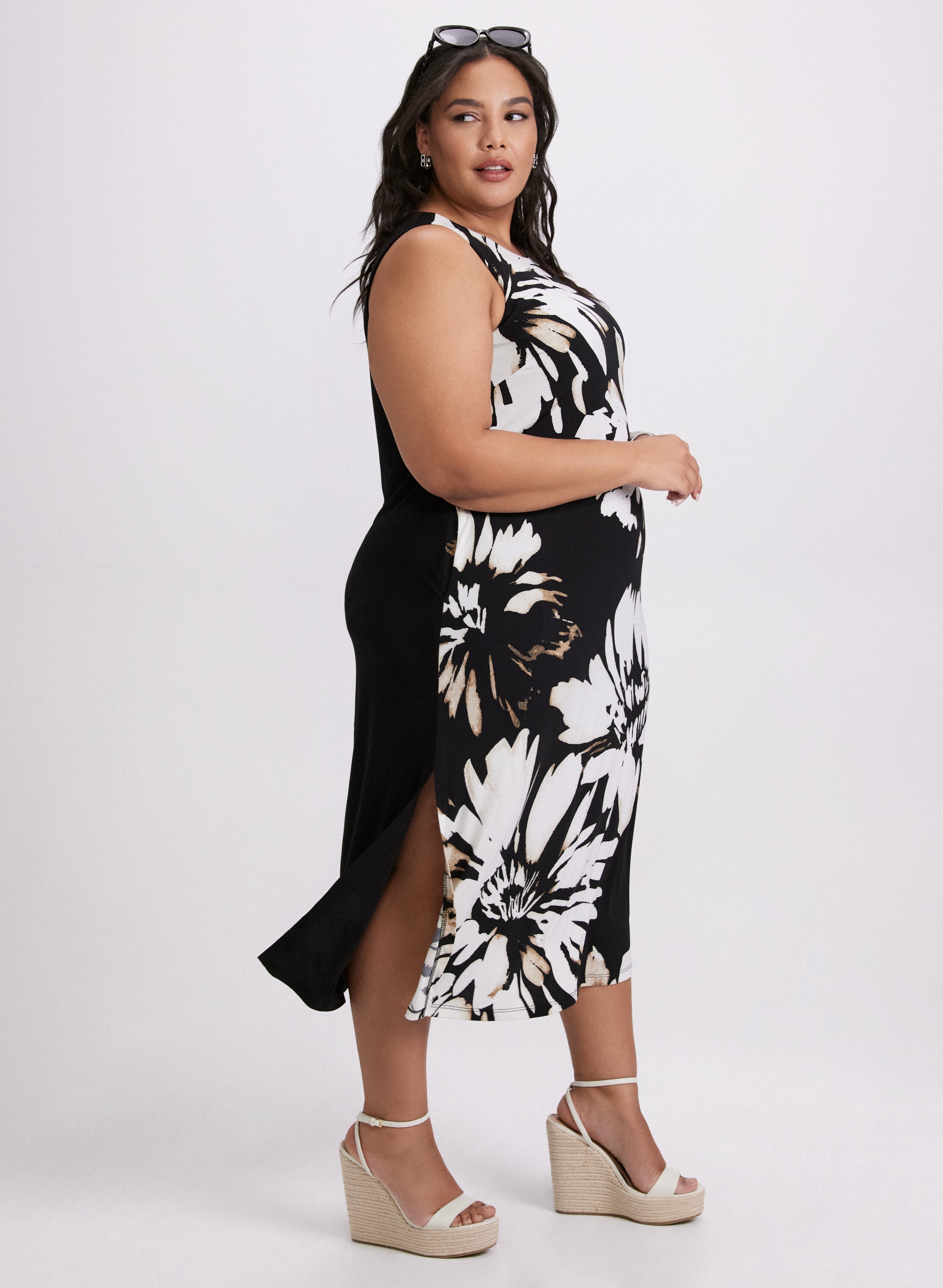 Floral Midi Dress for Women - Summer Boho Flowy Dress with Pockets - Perfect for Beach, Vacation & Date Night