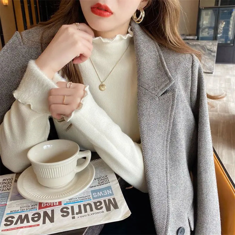 Women's Velvet Half Turtleneck Sweater - Warm Winter Thermal Top for Women | Cozy Fall & Winter Layering Shirt | Perfect for Office, Dating & Casual Outfits