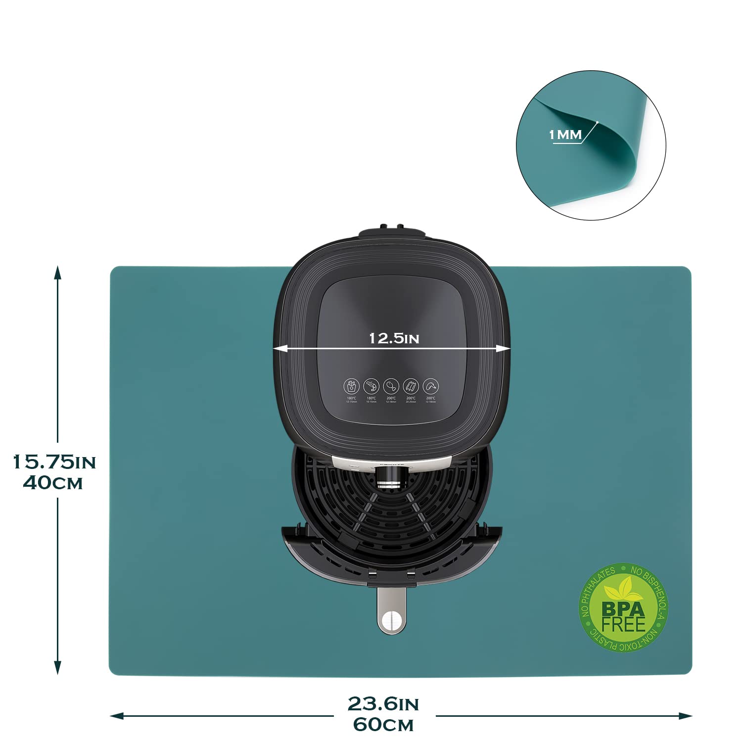 Extra Large Silicone Countertop Mat - Non-Slip Heat Resistant Kitchen Table Protector for Crafts, Baking & Dining | Perfect for Kids Placemats, Pastry Dough Rolling & Home Cooking | Dark Green