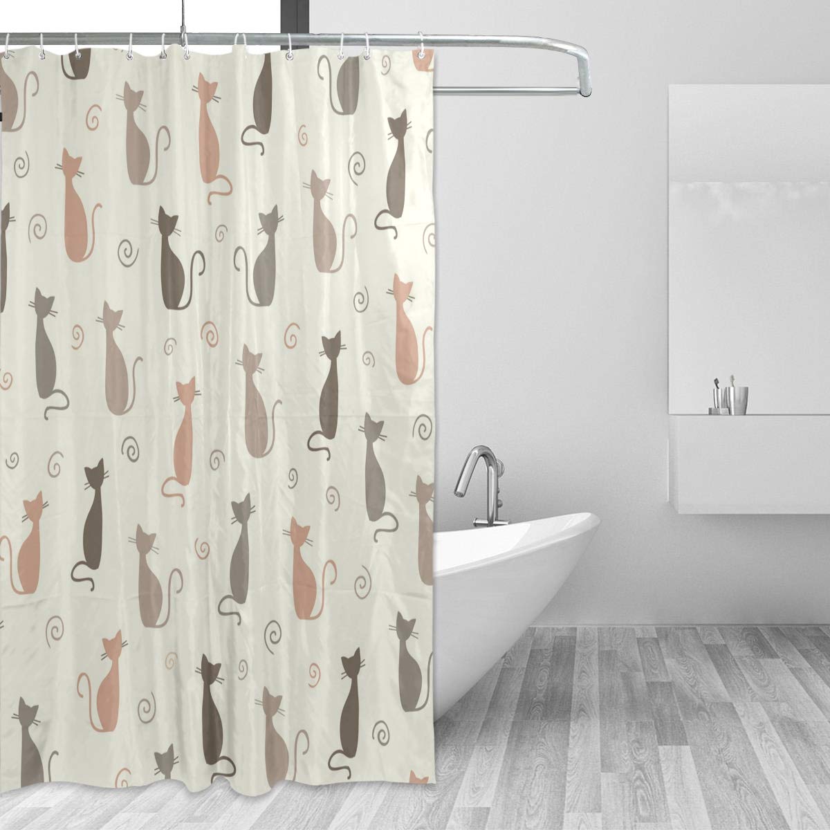 Blueangle Cute Cartoon Cat Silhouette Waterproof Shower Curtain Set with Hooks - 72x72 Inches Bathroom Decor for Kids & Adults - Perfect for Bathroom, Dorm, RV, and Apartment Decor